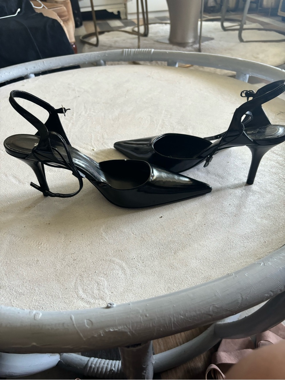 Zara Black Patent Pointed Slingback Heels - Picture 2 of 3